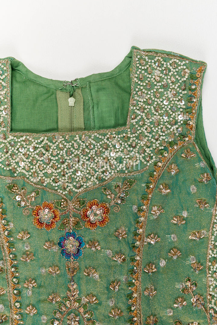 The Nesavu Girls Sharara / Plazo Set Girls Sharara Set in Green for Special Functions Nesavu Nesavu Girls Sharara Set In Green For Special Functions