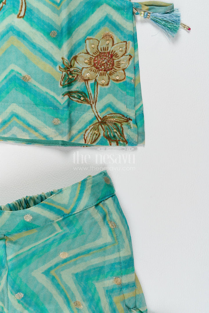 The Nesavu Girls Sharara / Plazo Set Girls Sharara Set in Turquoise with Digital Print Nesavu Nesavu Girls Sharara Set In Turquoise For Party Memories