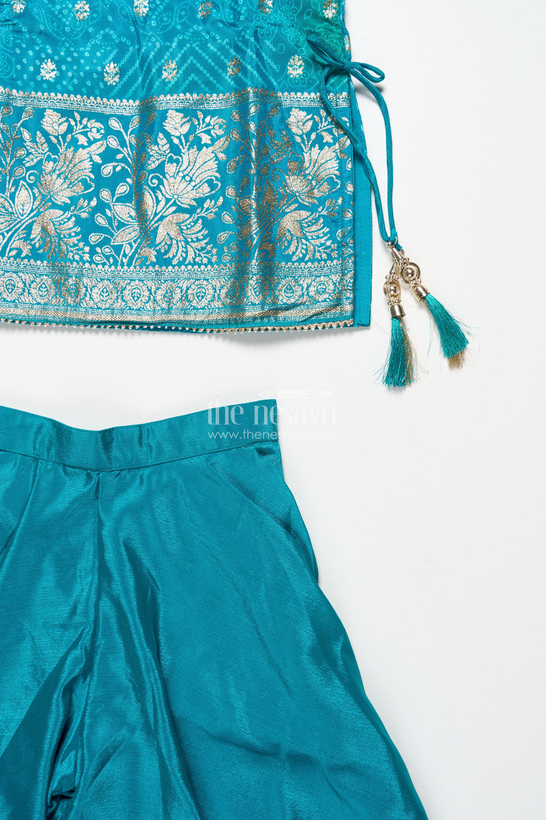 The Nesavu Girls Sharara / Plazo Set Girls Sharara Set in Viscose Silk with Embroidered Yoke for Festive Wear Nesavu Nesavu girls silk sharara set embroidered yoke weddings festive functions