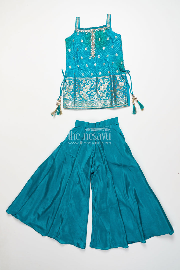 The Nesavu Girls Sharara / Plazo Set Girls Sharara Set in Viscose Silk with Embroidered Yoke for Festive Wear Nesavu Nesavu girls silk sharara set embroidered yoke weddings festive functions