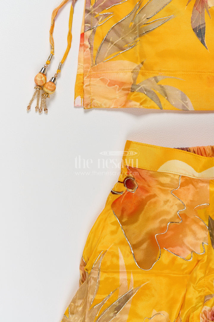 The Nesavu Girls Sharara / Plazo Set Girls Sharara Set in Yellow with Digital Print Nesavu Nesavu Girls Sharara Set In Yellow For Festive Photos