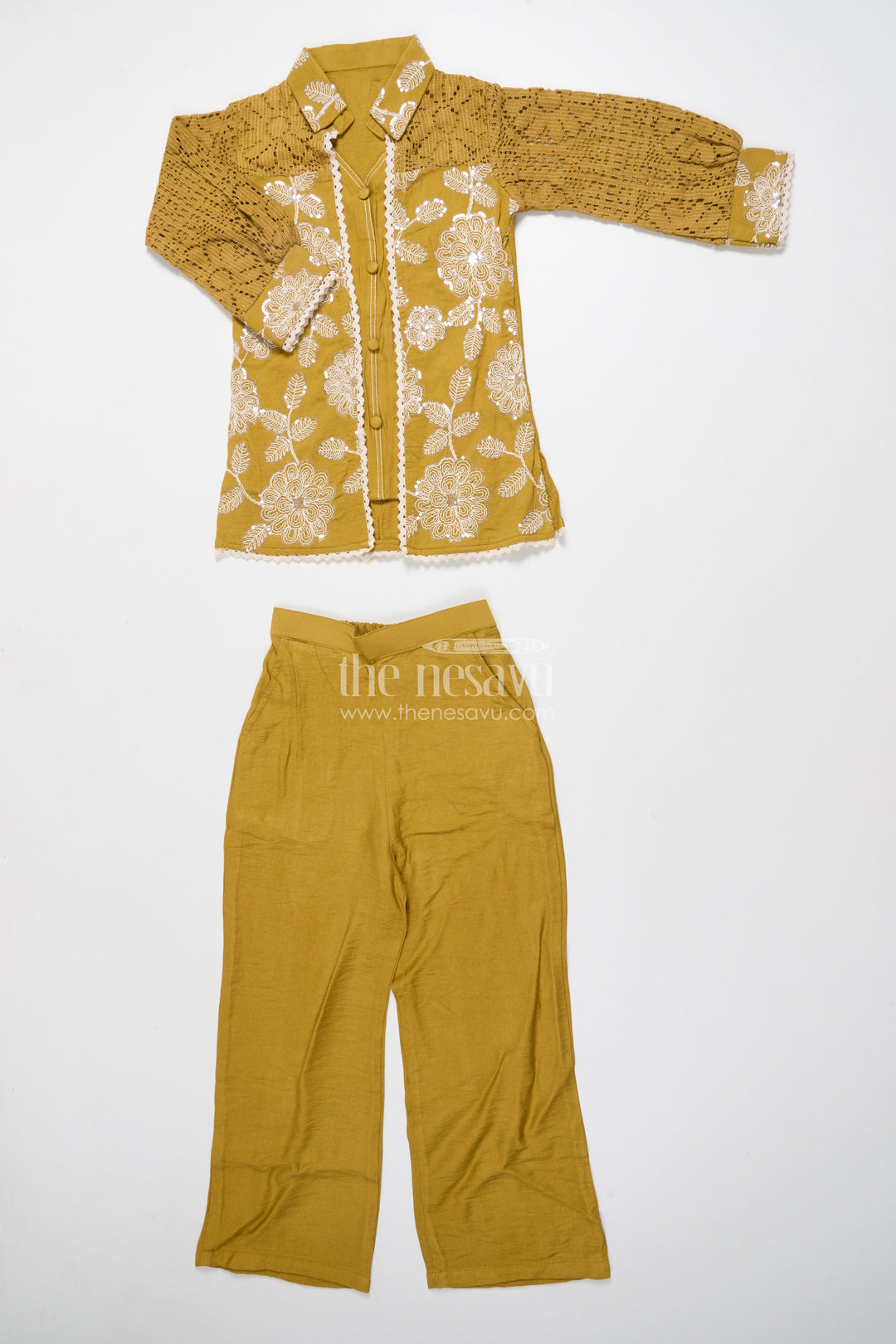 The Nesavu Girls Co-Ord Sets Girls Sharara Set with Attached Coat for Festive Occasions and Weddings Nesavu Nesavu girls sharara set crochet jacket  perfect weddings traditional functions