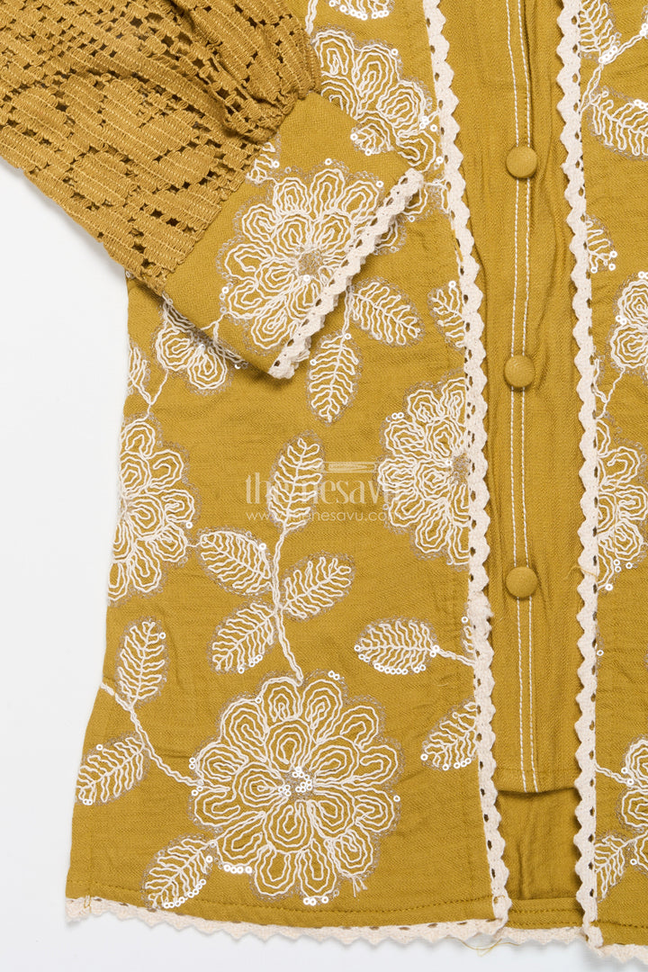 The Nesavu Girls Co-Ord Sets Girls Sharara Set with Attached Coat for Festive Occasions and Weddings Nesavu Nesavu girls sharara set crochet jacket  perfect weddings traditional functions