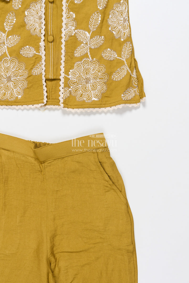 The Nesavu Girls Co-Ord Sets Girls Sharara Set with Attached Coat for Festive Occasions and Weddings Nesavu Nesavu girls sharara set crochet jacket  perfect weddings traditional functions