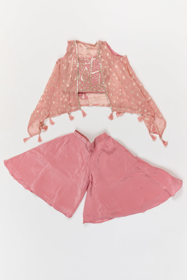 The Nesavu Girls Sharara / Plazo Set Girls Sharara Set with Embroidered Jacket for Weddings and Special Occasions Nesavu Nesavu girls sharara set with designer embroidered jacket and georgette flared pants for festive events