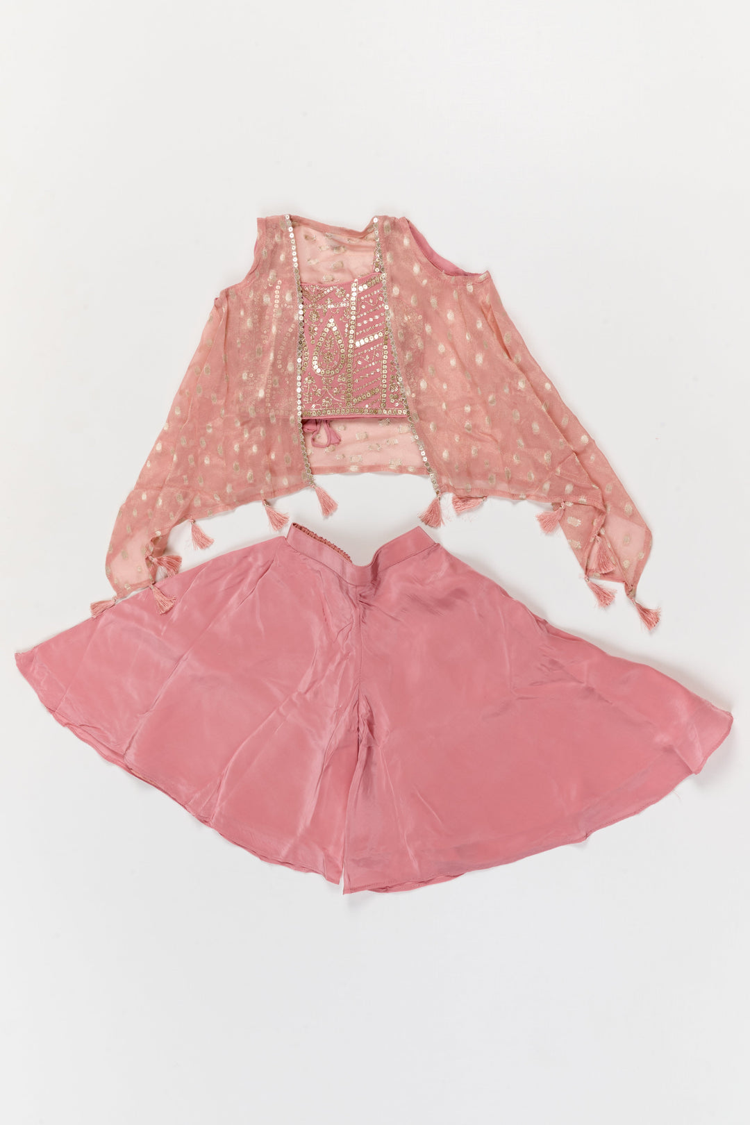 The Nesavu Girls Sharara / Plazo Set Girls Sharara Set with Embroidered Jacket for Weddings and Special Occasions Nesavu Nesavu girls sharara set with designer embroidered jacket and georgette flared pants for festive events