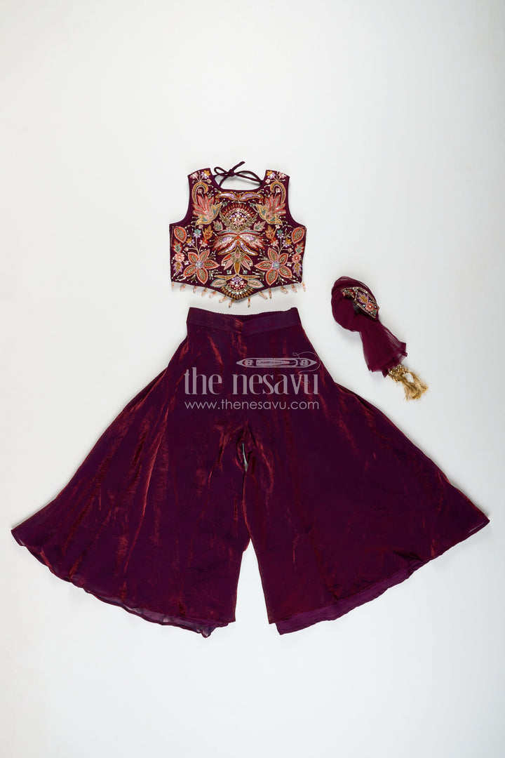 The Nesavu Girls Sharara / Plazo Set Girls sharara set with embroidered kurti for weddings and parties Nesavu Nesavu girls sharara set embroidered kurti weddings festive occasions
