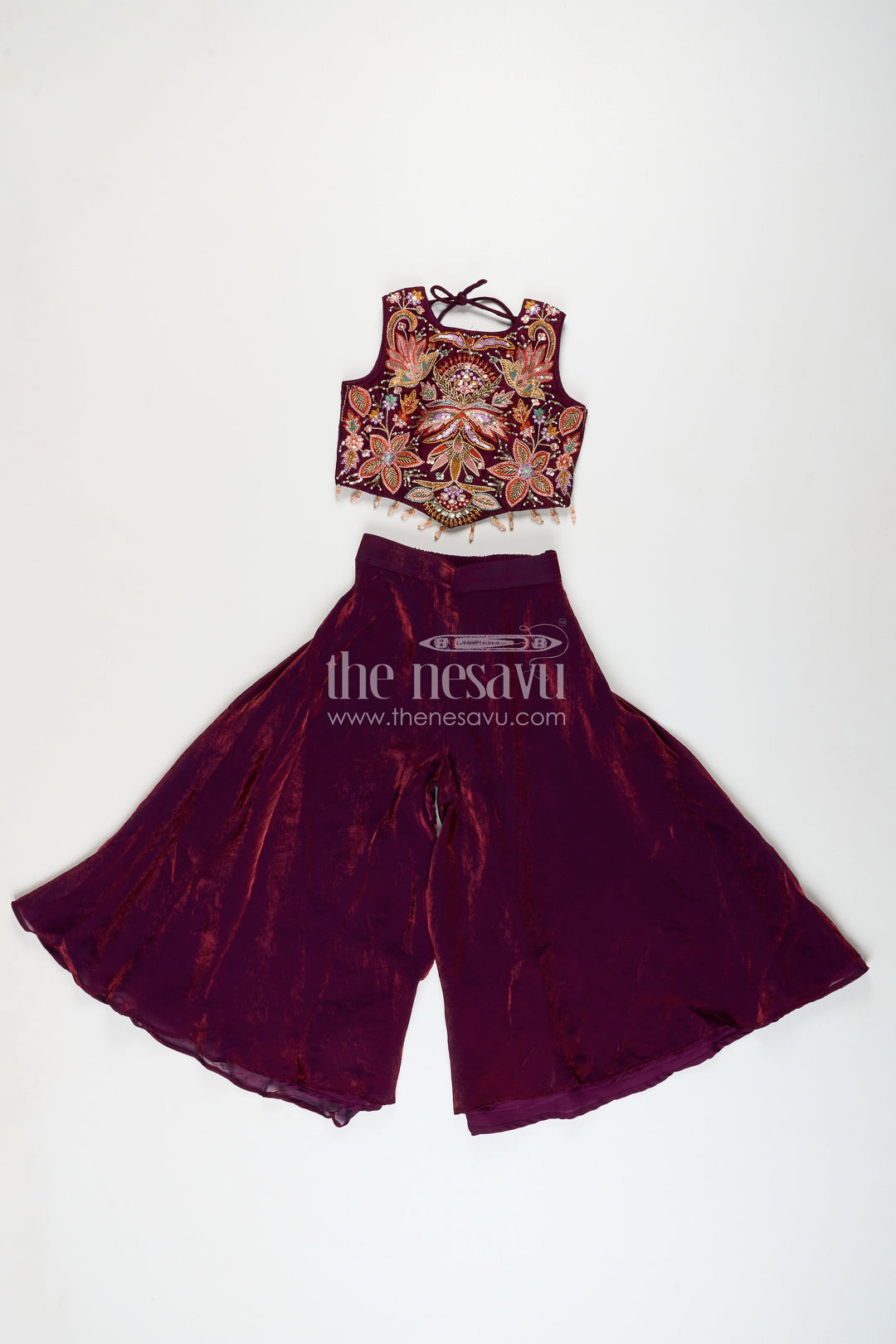 The Nesavu Girls Sharara / Plazo Set Girls sharara set with embroidered kurti for weddings and parties Nesavu Nesavu girls sharara set embroidered kurti weddings festive occasions