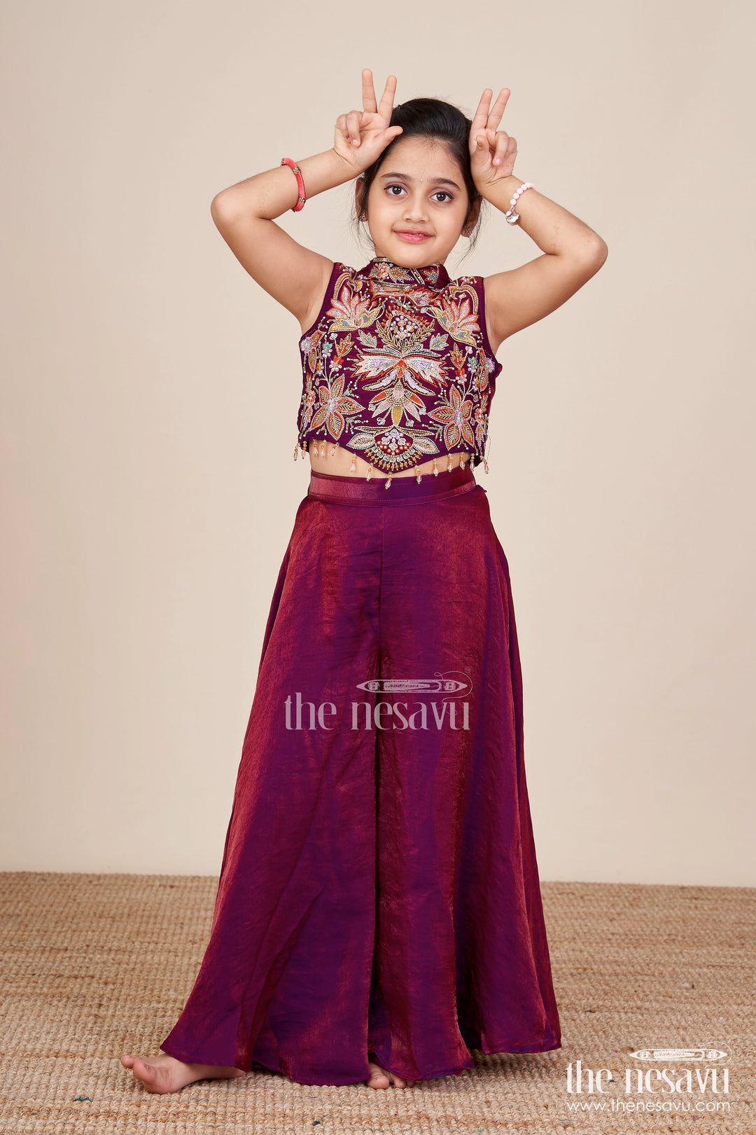The Nesavu Girls Sharara / Plazo Set Girls Sharara Set with Embroidered Kurti for Weddings and Parties Nesavu Nesavu girls sharara set embroidered kurti weddings festive occasions