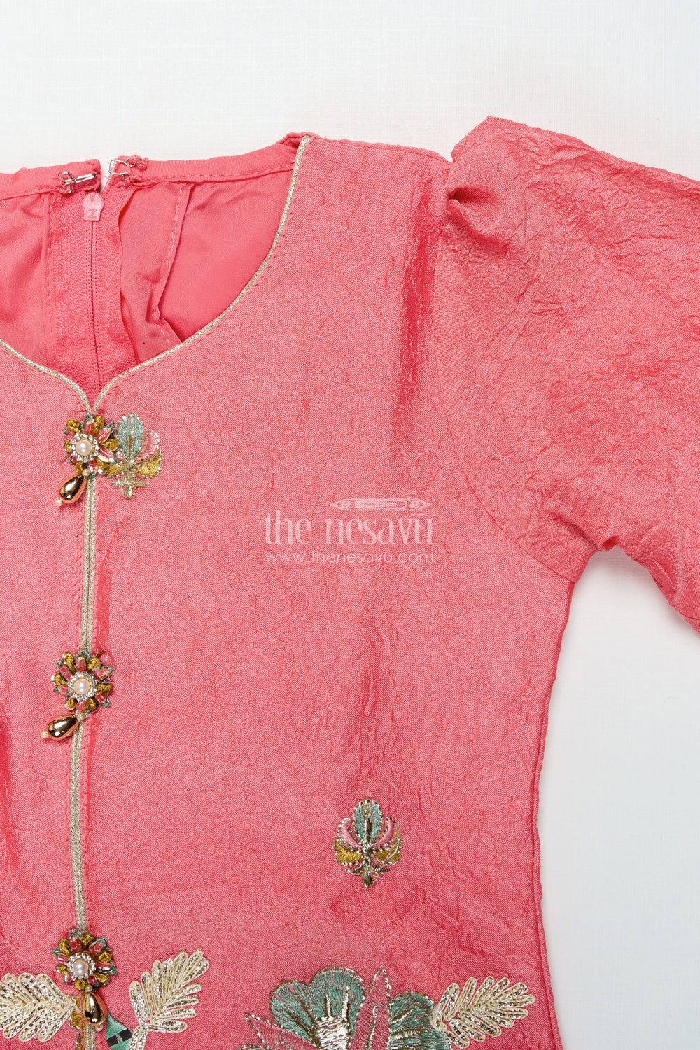 The Nesavu Girls Sharara / Plazo Set Girls Sharara Set with Embroidered Organza Yoke for Festive Events Nesavu Nesavu girls sharara set organza embroidered yoke weddings festive wear