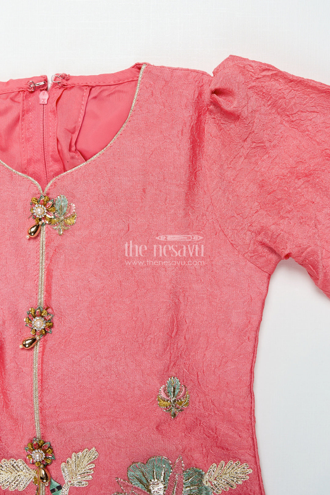 The Nesavu Girls Sharara / Plazo Set Girls Sharara Set with Embroidered Organza Yoke for Festive Events Nesavu Nesavu girls sharara set organza embroidered yoke weddings festive wear