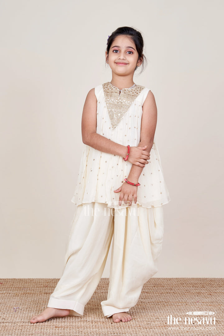The Nesavu Girls Sharara / Plazo Set Girls Sharara Set with Embroidered Yoke for Festive and Cultural Events Nesavu Nesavu georgette sharara set embroidered yoke festive outfit girls ethnic events poojas