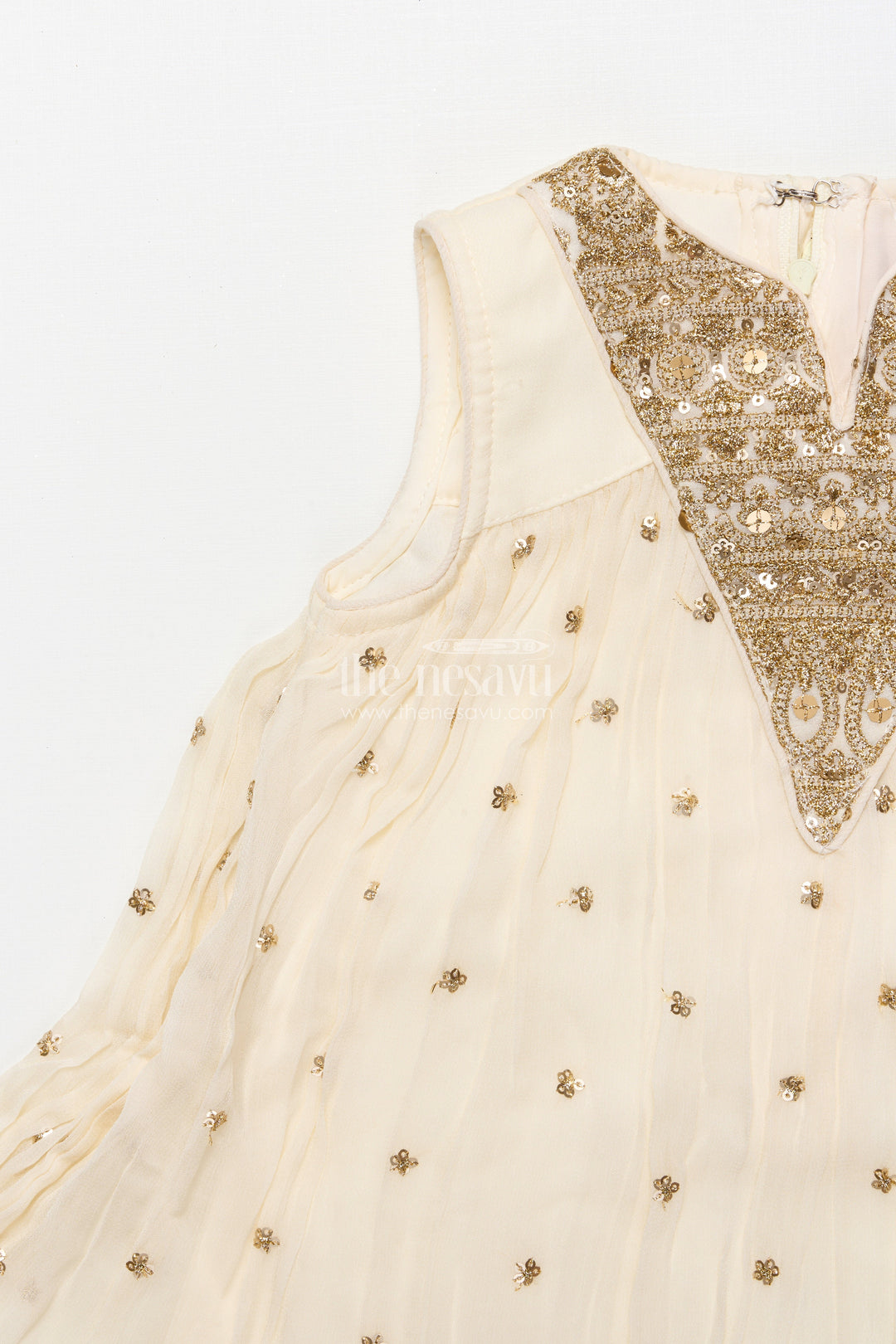 The Nesavu Girls Sharara / Plazo Set Girls Sharara Set with Embroidered Yoke for Festive and Cultural Events Nesavu Nesavu georgette sharara set embroidered yoke festive outfit girls ethnic events poojas