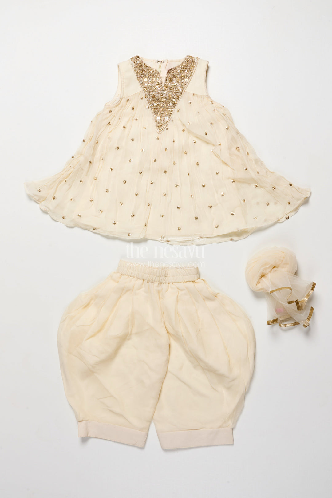 The Nesavu Girls Sharara / Plazo Set Girls Sharara Set with Embroidered Yoke for Festive and Cultural Events Nesavu Nesavu georgette sharara set embroidered yoke festive outfit girls ethnic events poojas