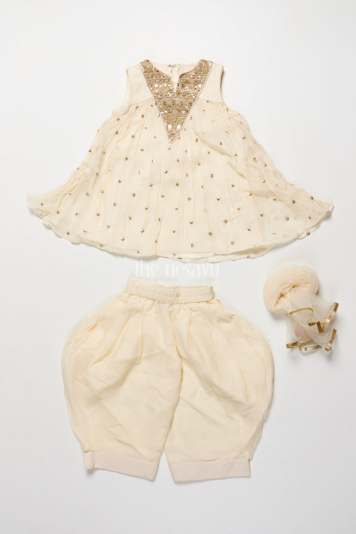 The Nesavu Girls Sharara / Plazo Set Girls Sharara Set with Embroidered Yoke for Festive and Cultural Events Nesavu Nesavu georgette sharara set embroidered yoke festive outfit girls ethnic events poojas