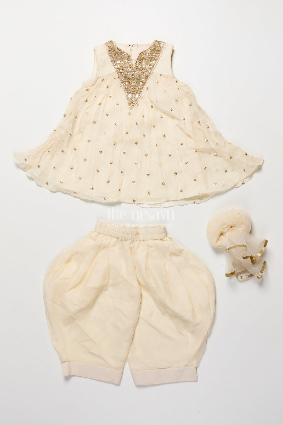 The Nesavu Girls Sharara / Plazo Set Girls Sharara Set with Embroidered Yoke for Festive and Cultural Events Nesavu Nesavu georgette sharara set embroidered yoke festive outfit girls ethnic events poojas