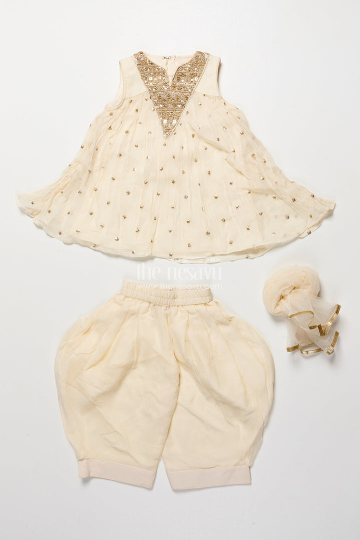 The Nesavu Girls Sharara / Plazo Set Girls Sharara Set with Embroidered Yoke for Festive and Cultural Events Nesavu Nesavu georgette sharara set embroidered yoke festive outfit girls ethnic events poojas