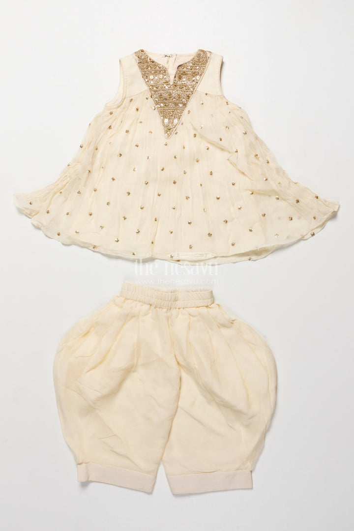 The Nesavu Girls Sharara / Plazo Set Girls Sharara Set with Embroidered Yoke for Festive and Cultural Events Nesavu Nesavu georgette sharara set embroidered yoke festive outfit girls ethnic events poojas