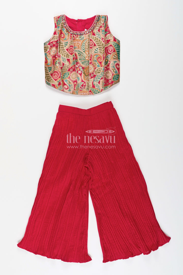 The Nesavu Girls Sharara / Plazo Set Girls Sharara Set with Embroidered Yoke for Festive and Ethnic Functions Nesavu 12 (3M) / Half white GPS698B-12 Nesavu girls sharara set designer embroidery yoke georgette flared pants