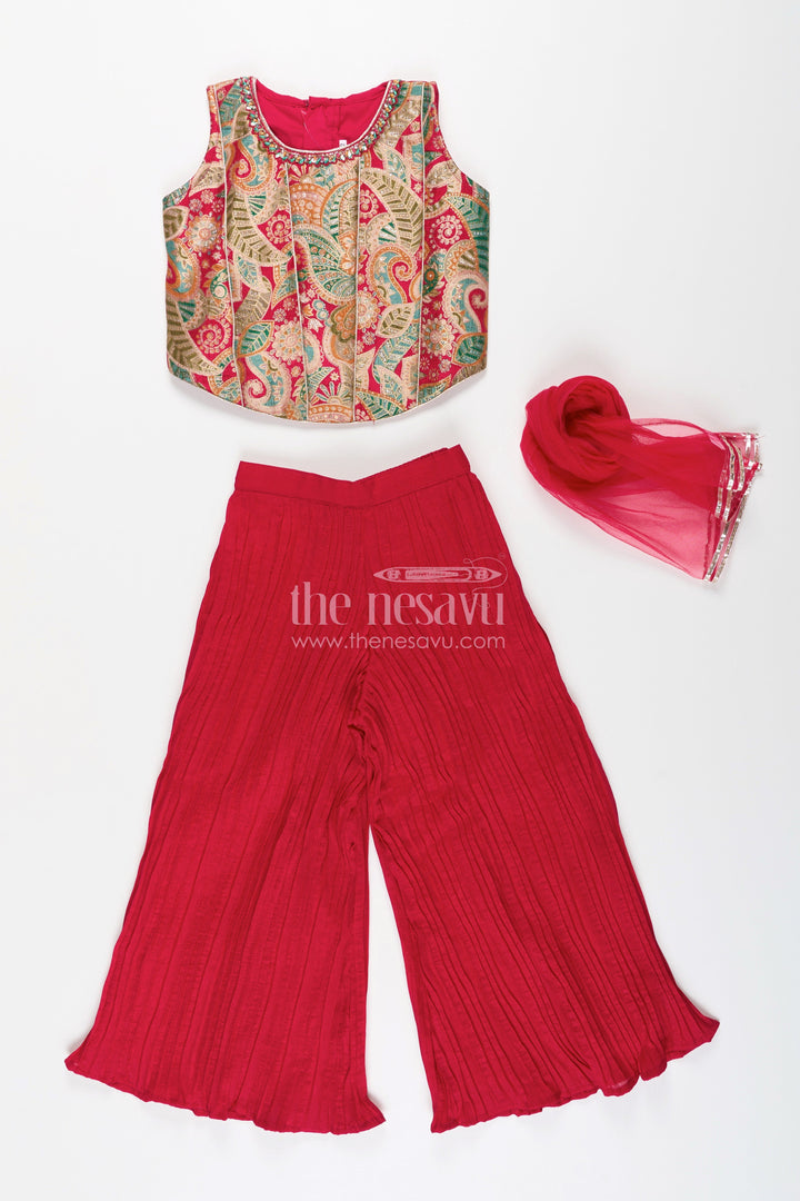 The Nesavu Girls Sharara / Plazo Set Girls Sharara Set with Embroidered Yoke for Festive and Ethnic Functions Nesavu Nesavu girls sharara set designer embroidery yoke georgette flared pants