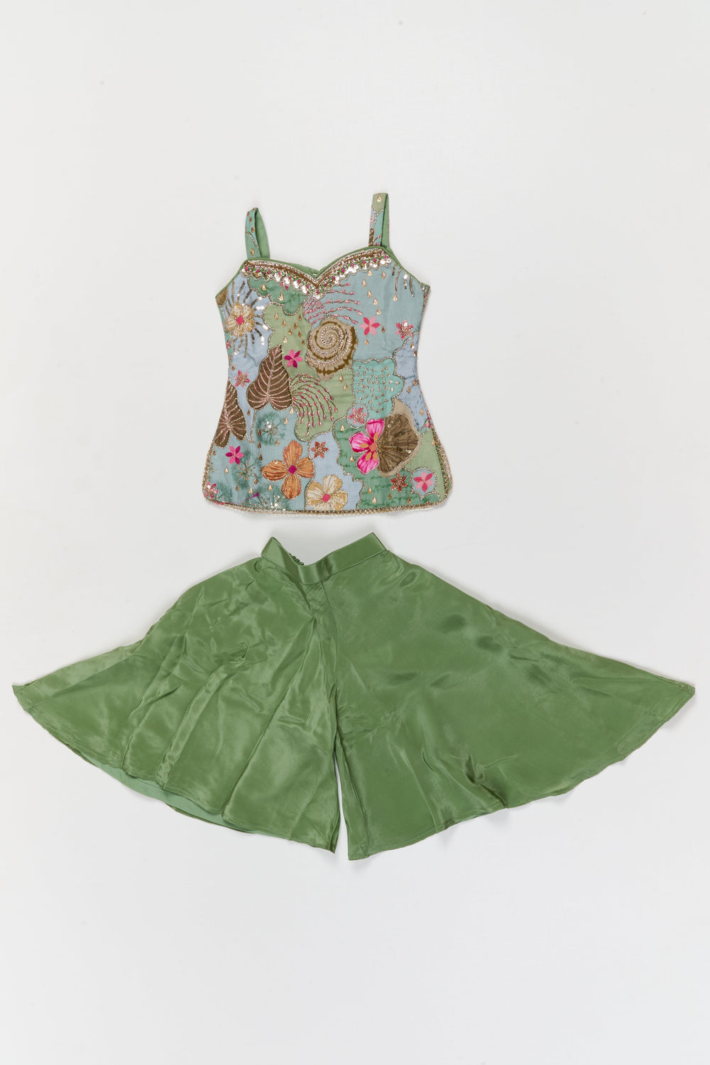 The Nesavu Girls Sharara / Plazo Set Girls Sharara Set with Embroidered Yoke for Festive Functions Nesavu 16 (1Y) / Green / Georgette GPS952A-16 Nesavu girls sharara set with embroidered yoke and dupatta for festive wear and weddings