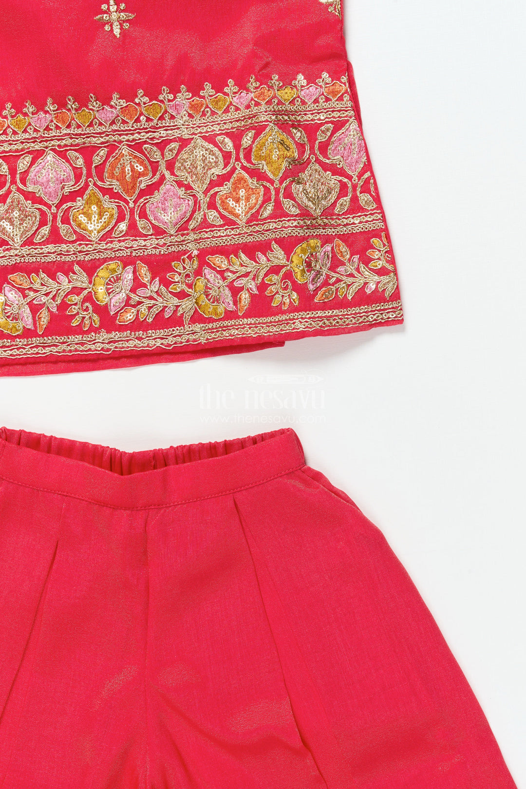 The Nesavu Girls Sharara / Plazo Set Girls Sharara Set with Embroidered Yoke for Wedding and Festive Wear Nesavu Nesavu girls sharara set georgette embroidered yoke weddings festive events