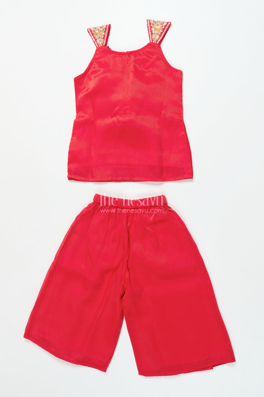 The Nesavu Girls Sharara / Plazo Set Girls Sharara Set with Embroidered Yoke for Wedding and Festive Wear Nesavu Nesavu girls sharara set georgette embroidered yoke weddings festive events