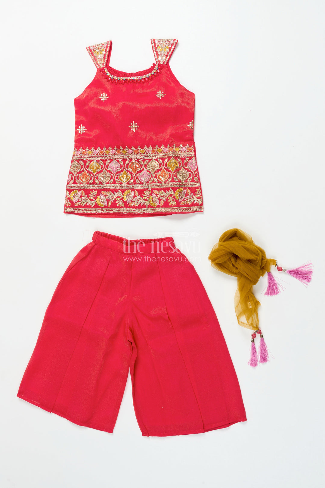 The Nesavu Girls Sharara / Plazo Set Girls Sharara Set with Embroidered Yoke for Wedding and Festive Wear Nesavu Nesavu girls sharara set georgette embroidered yoke weddings festive events