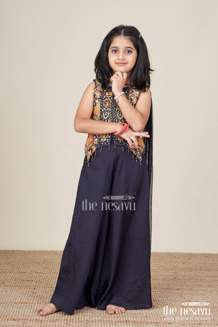 The Nesavu Girls Sharara / Plazo Set Girls Sharara Set with Embroidered Yoke for Weddings and Family Occasions Nesavu Nesavu girls sharara set embroidered yoke dupatta festive wedding occasions