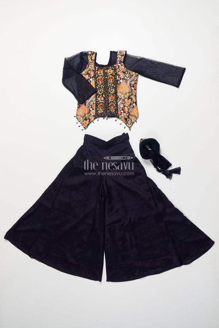 The Nesavu Girls Sharara / Plazo Set Girls Sharara Set with Embroidered Yoke for Weddings and Family Occasions Nesavu Nesavu girls sharara set embroidered yoke dupatta festive wedding occasions