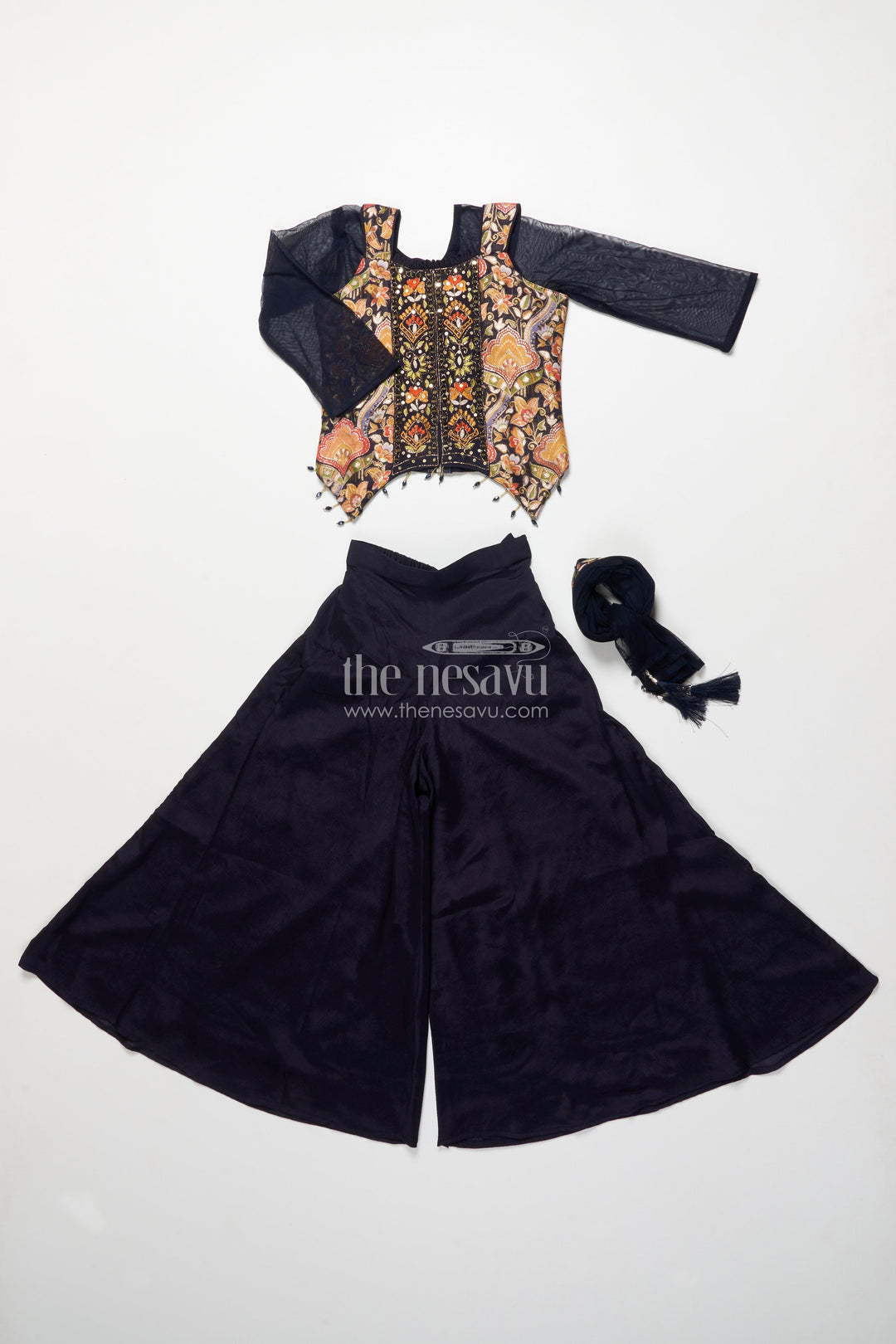 The Nesavu Girls Sharara / Plazo Set Girls Sharara Set with Embroidered Yoke for Weddings and Family Occasions Nesavu Nesavu girls sharara set embroidered yoke dupatta festive wedding occasions