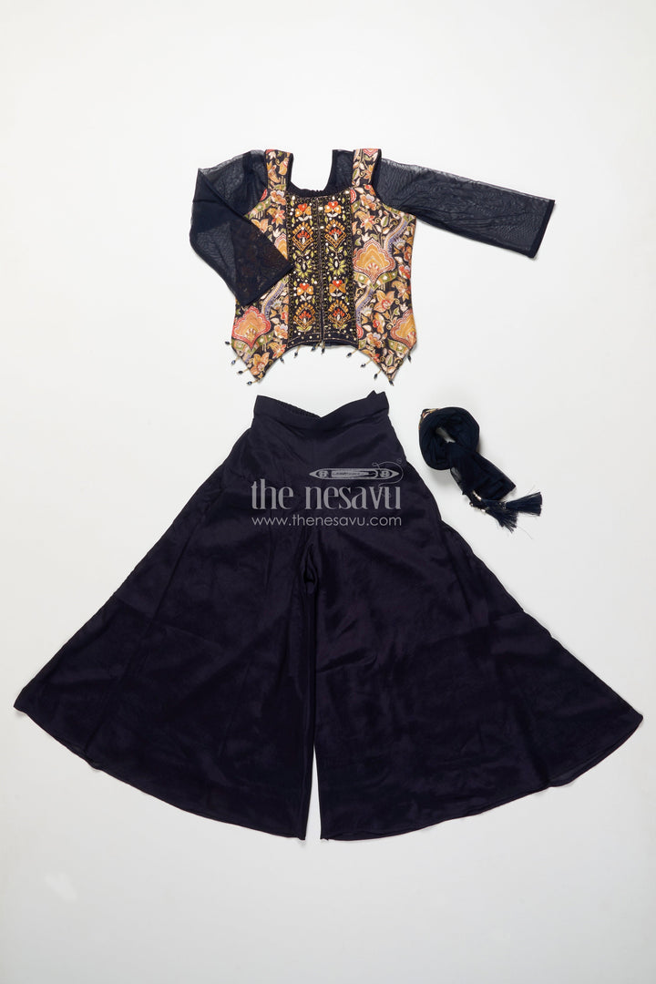 The Nesavu Girls Sharara / Plazo Set Girls Sharara Set with Embroidered Yoke for Weddings and Family Occasions Nesavu Nesavu girls sharara set embroidered yoke dupatta festive wedding occasions