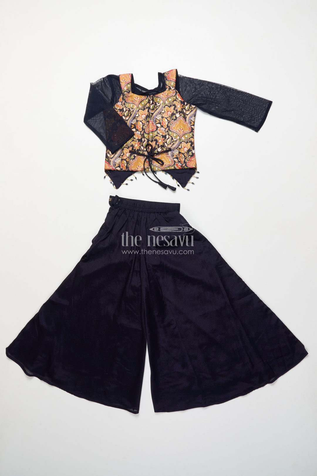 The Nesavu Girls Sharara / Plazo Set Girls Sharara Set with Embroidered Yoke for Weddings and Family Occasions Nesavu Nesavu girls sharara set embroidered yoke dupatta festive wedding occasions