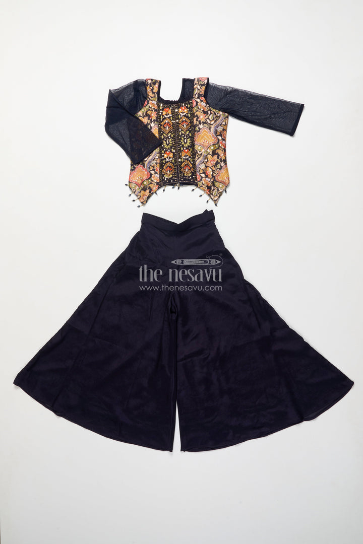 The Nesavu Girls Sharara / Plazo Set Girls Sharara Set with Embroidered Yoke for Weddings and Family Occasions Nesavu Nesavu girls sharara set embroidered yoke dupatta festive wedding occasions