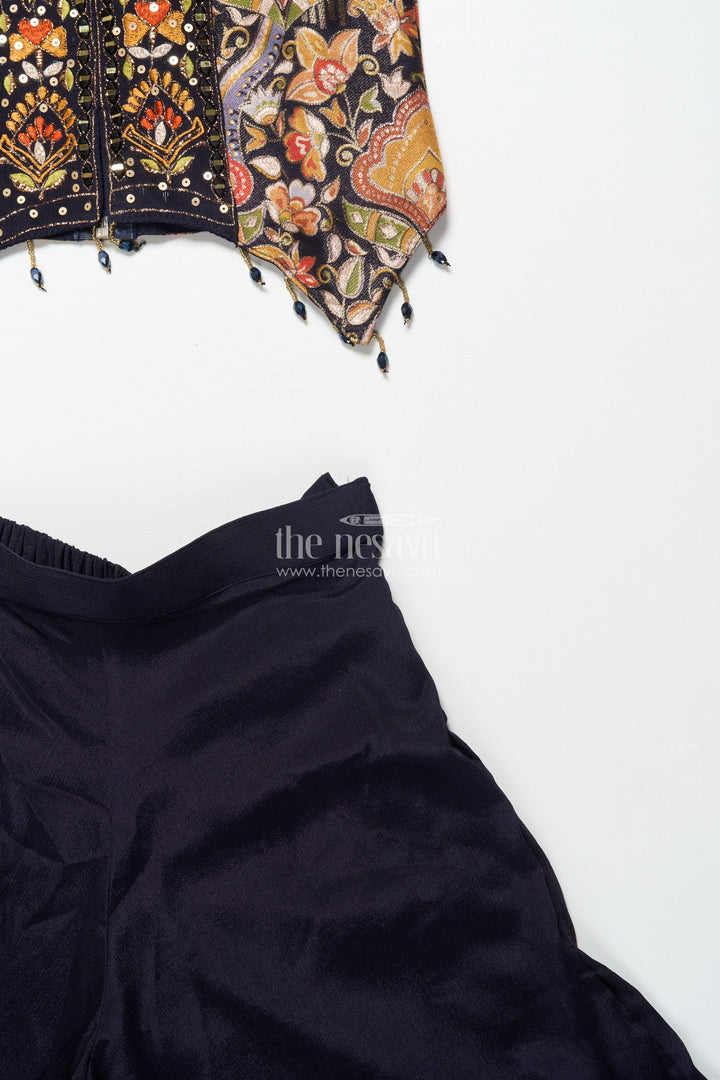 The Nesavu Girls Sharara / Plazo Set Girls Sharara Set with Embroidered Yoke for Weddings and Family Occasions Nesavu Nesavu girls sharara set embroidered yoke dupatta festive wedding occasions