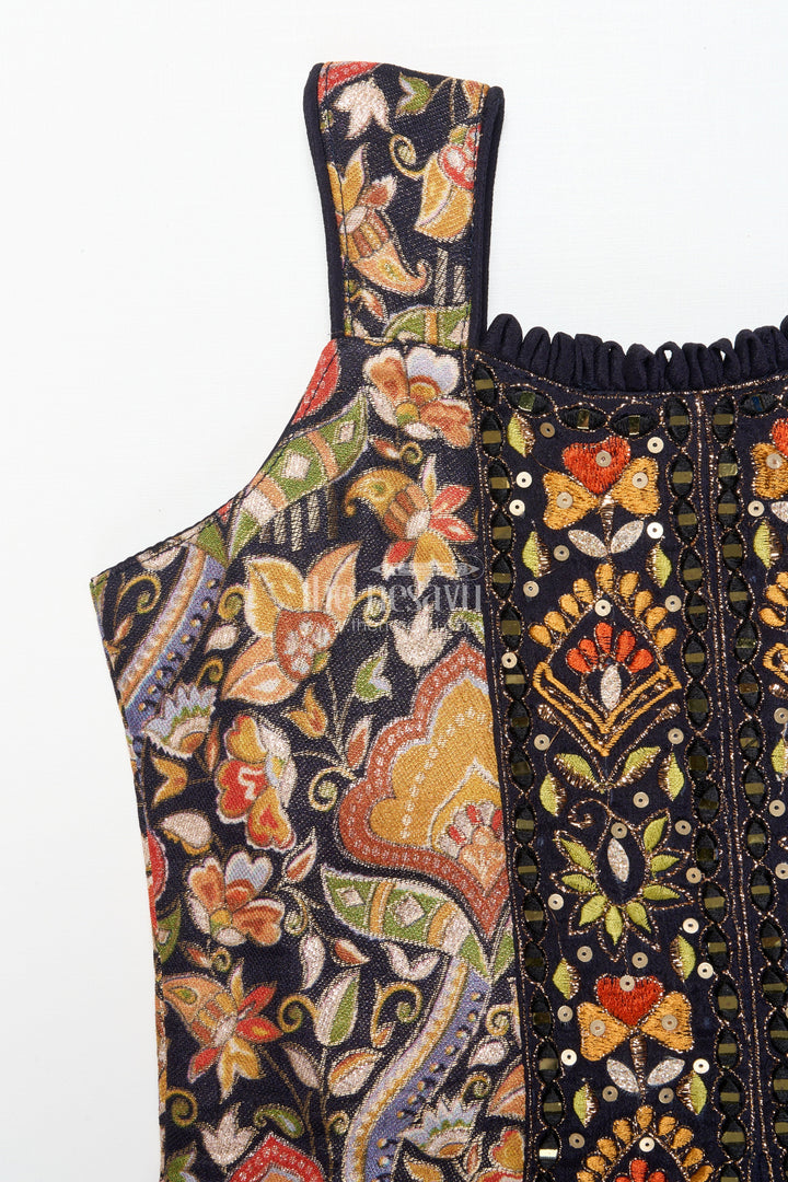 The Nesavu Girls Sharara / Plazo Set Girls Sharara Set with Embroidered Yoke for Weddings and Family Occasions Nesavu Nesavu girls sharara set embroidered yoke dupatta festive wedding occasions