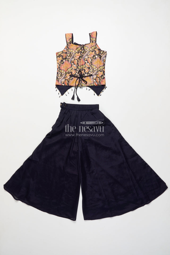 The Nesavu Girls Sharara / Plazo Set Girls Sharara Set with Embroidered Yoke for Weddings and Family Occasions Nesavu Nesavu girls sharara set embroidered yoke dupatta festive wedding occasions