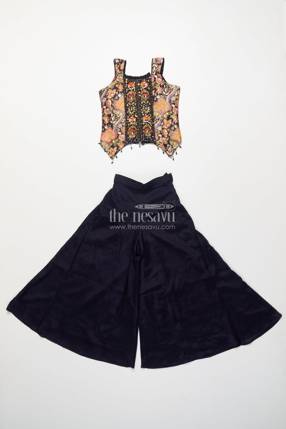 The Nesavu Girls Sharara / Plazo Set Girls Sharara Set with Embroidered Yoke for Weddings and Family Occasions Nesavu Nesavu girls sharara set embroidered yoke dupatta festive wedding occasions