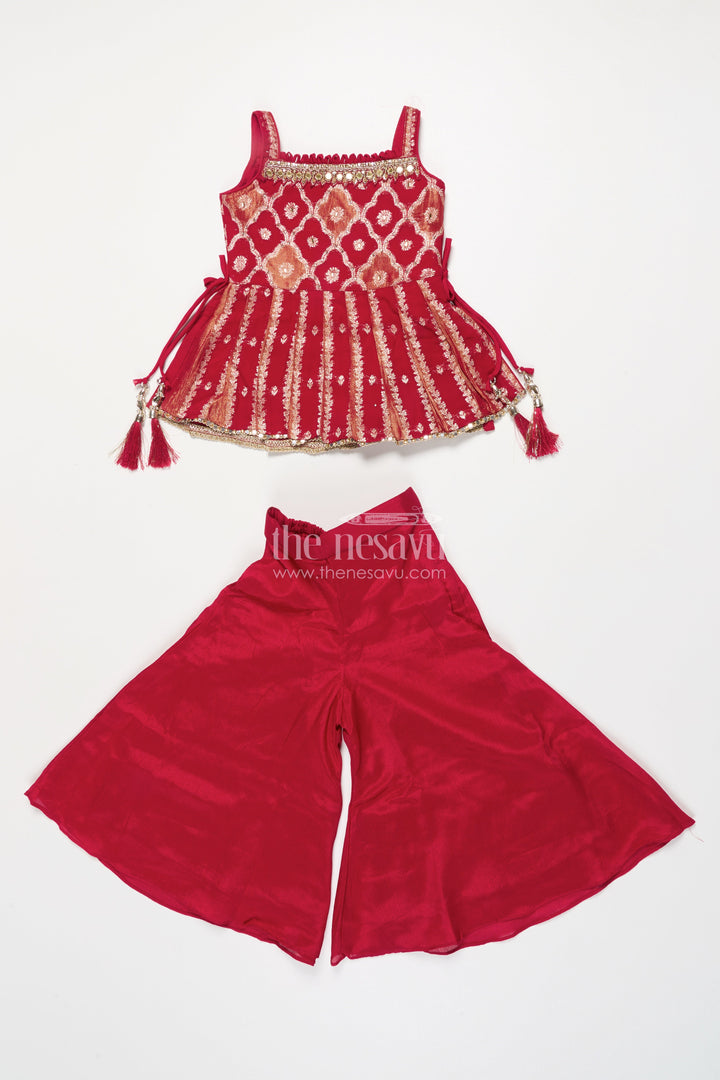 The Nesavu Girls Sharara / Plazo Set Girls Sharara Set with Embroidered Yoke for Weddings and Festive Events Nesavu 18 (2Y) / Pink GPS750A-18 Nesavu girls georgette sharara set embroidered yoke weddings Diwali special events