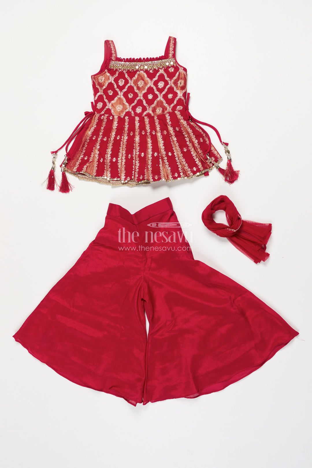 The Nesavu Girls Sharara / Plazo Set Girls Sharara Set with Embroidered Yoke for Weddings and Festive Events Nesavu Nesavu girls georgette sharara set embroidered yoke weddings Diwali special events