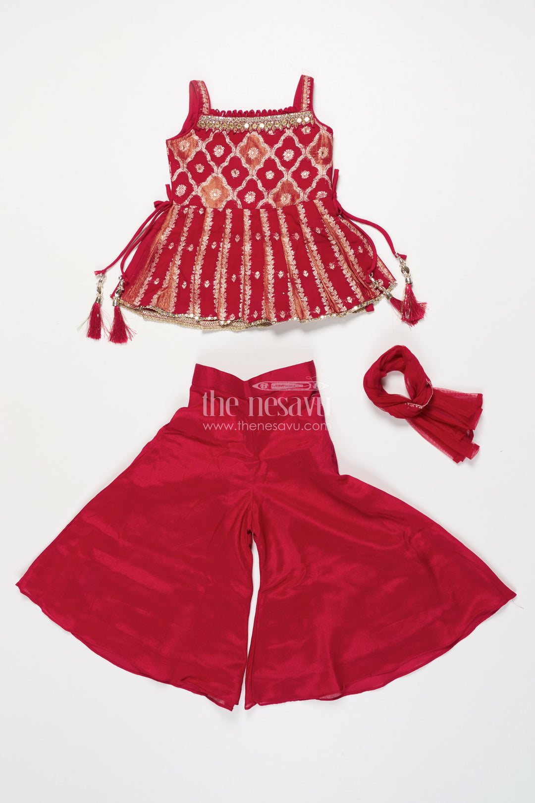 The Nesavu Girls Sharara / Plazo Set Girls Sharara Set with Embroidered Yoke for Weddings and Festive Events Nesavu Nesavu girls georgette sharara set embroidered yoke weddings Diwali special events