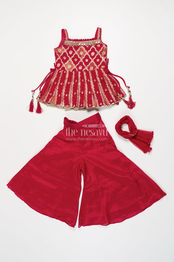 The Nesavu Girls Sharara / Plazo Set Girls Sharara Set with Embroidered Yoke for Weddings and Festive Events Nesavu Nesavu girls georgette sharara set embroidered yoke weddings Diwali special events