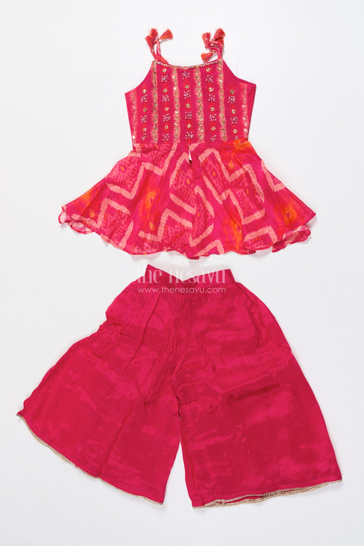 The Nesavu Girls Sharara / Plazo Set Girls Sharara Set with Embroidered Yoke for Weddings and Festive Functions Nesavu 18 (2Y) / Pink GPS772A-18 Nesavu girls embroidered sharara set georgette perfect festive celebrations wedding occasions