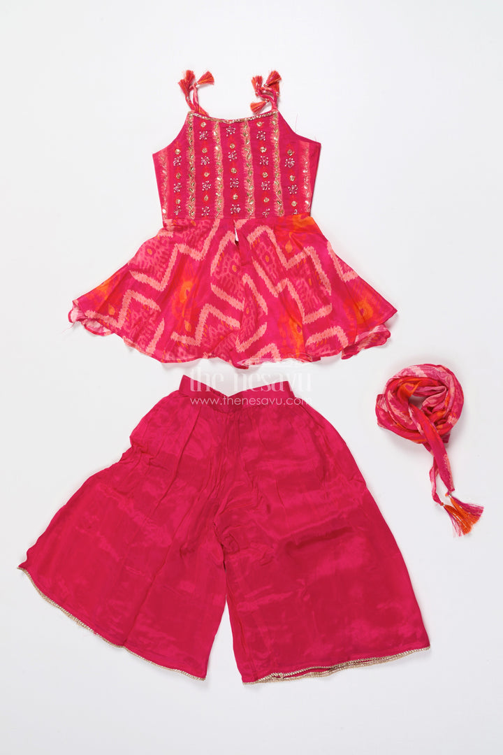 The Nesavu Girls Sharara / Plazo Set Girls Sharara Set with Embroidered Yoke for Weddings and Festive Functions Nesavu Nesavu girls embroidered sharara set georgette perfect festive celebrations wedding occasions