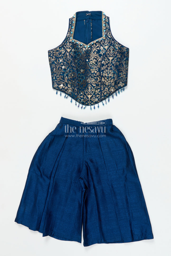 The Nesavu Girls Sharara / Plazo Set Girls Sharara Set with Embroidered Yoke for Weddings and Festive Parties Nesavu 16 (1Y) / Blue GPS898B-16 Nesavu girls georgette sharara set embroidered yoke festive weddings special events