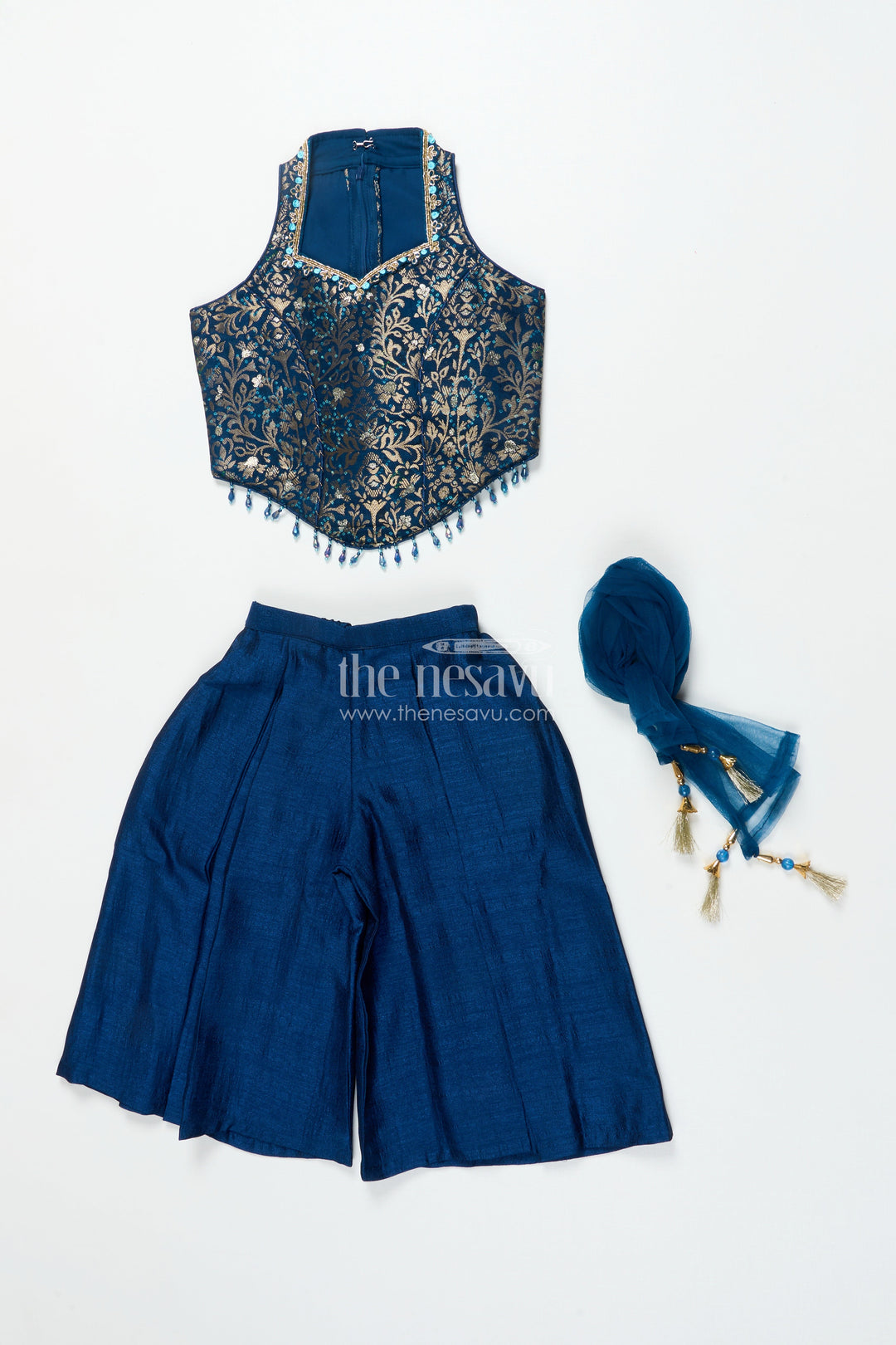 The Nesavu Girls Sharara / Plazo Set Girls Sharara Set with Embroidered Yoke for Weddings and Festive Parties Nesavu Nesavu girls georgette sharara set embroidered yoke festive weddings special events