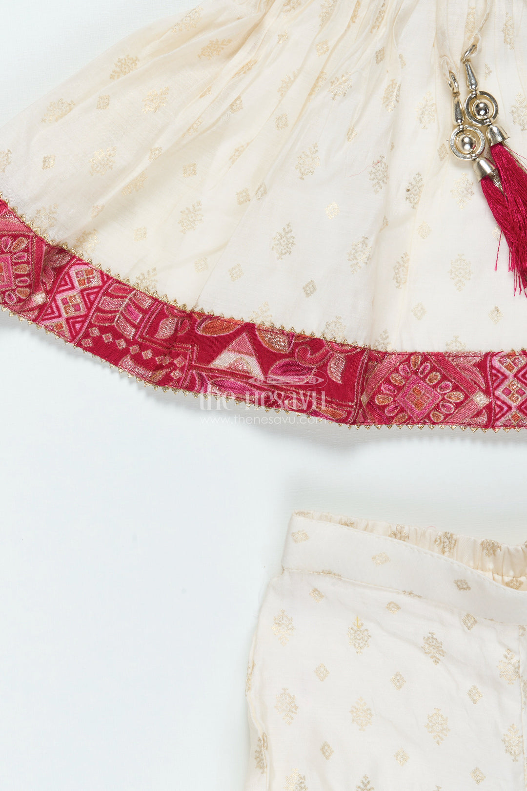 The Nesavu Girls Sharara / Plazo Set Girls Sharara Set with Gold Kadi Print Elegant Festive Outfit for Weddings and Rituals Nesavu Nesavu girls gold printed sharara set modal blend festive ethnic wear weddings functions