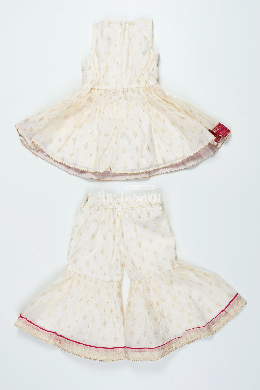 The Nesavu Girls Sharara / Plazo Set Girls Sharara Set with Gold Kadi Print Elegant Festive Outfit for Weddings and Rituals Nesavu Nesavu girls gold printed sharara set modal blend festive ethnic wear weddings functions