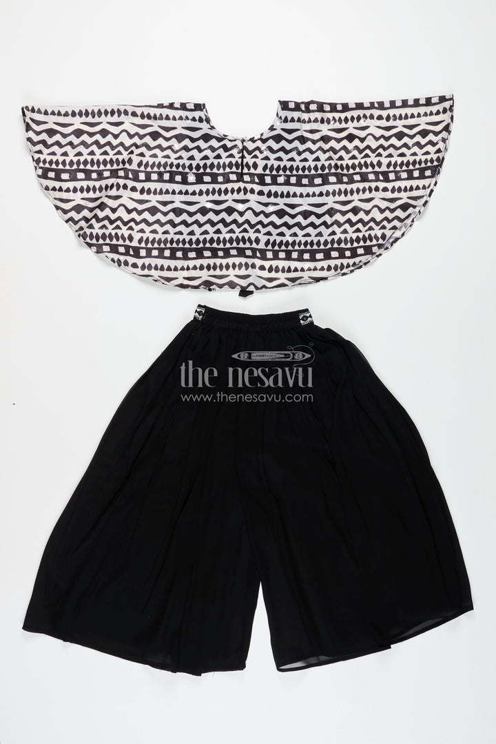 The Nesavu Girls Sharara / Plazo Set Girls Sharara Set with Printed Cape Top for Festive Outings Nesavu Nesavu girls sharara set cape georgette top festive cultural celebrations