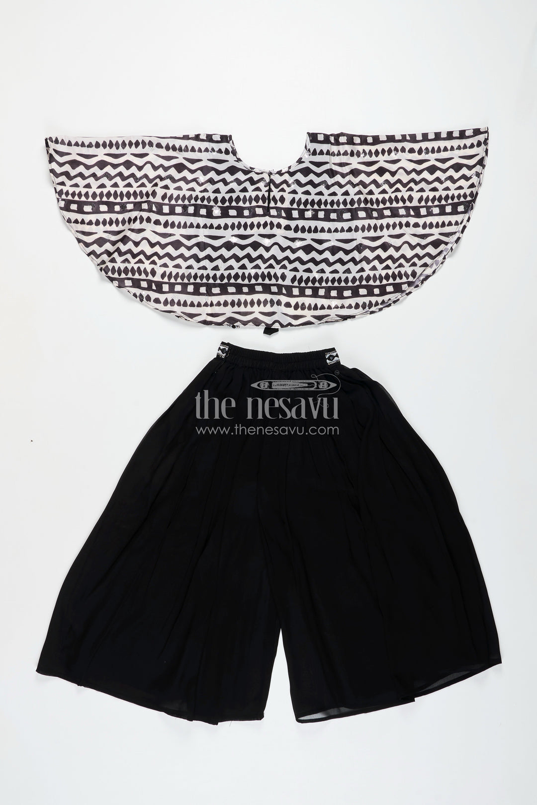 The Nesavu Girls Sharara / Plazo Set Girls Sharara Set with Printed Cape Top for Festive Outings Nesavu Nesavu girls sharara set cape georgette top festive cultural celebrations